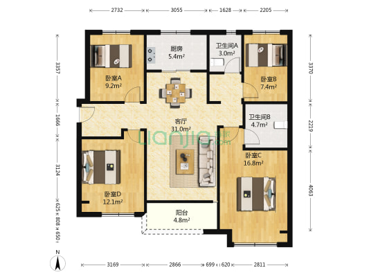 万科海上传奇 4室1厅2卫 124平方