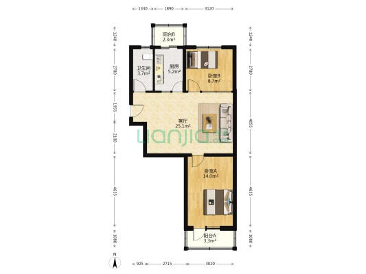 沙河展思门 2室1厅1卫 79平方
