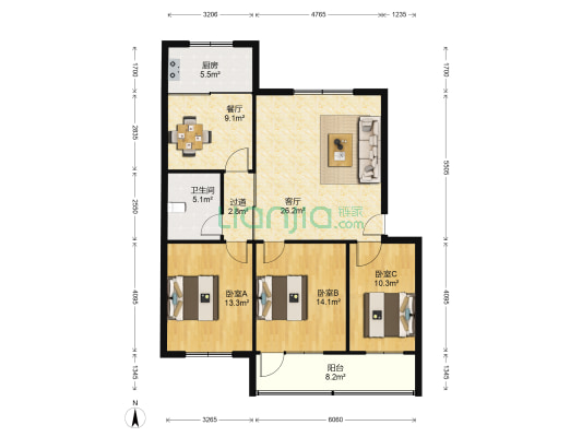 南苑小区 3室2厅1卫 112平方