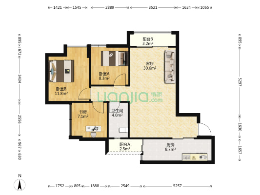 上城中央F组团 3室1厅1卫 89平方