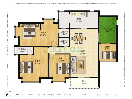 康雅苑 4室1厅3卫 158平方