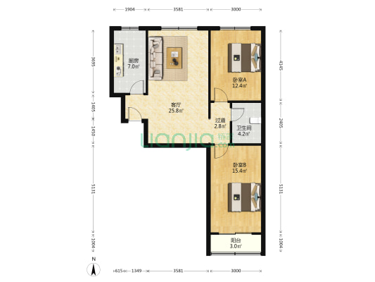 电梯房 采光好 无遮挡 房本满五，税费低-户型图