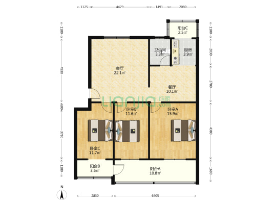 环保局家属院 3室2厅1卫 102平方