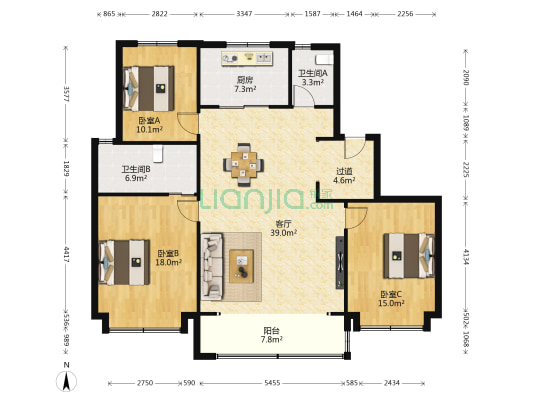 奥体铂悦府 3室1厅2卫 155平方