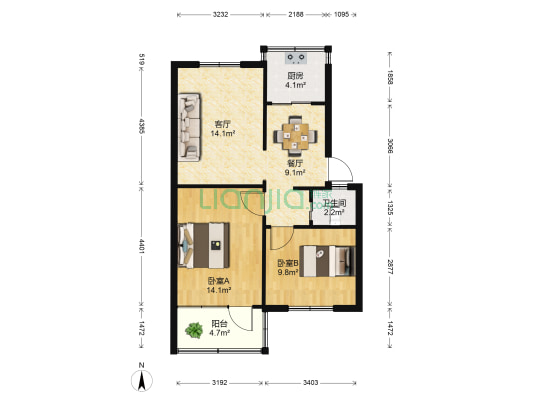 金汁路286号 2室2厅1卫 60平方