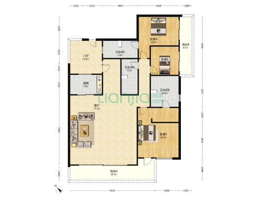 金沙城西府澜院 3室1厅3卫 211平方