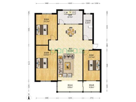 党校家属院 3室1厅1卫 130平方