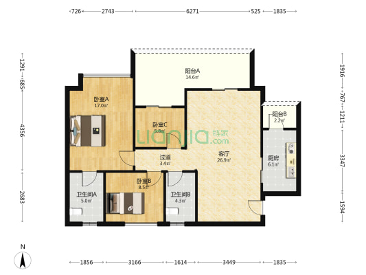 德诚公馆 3室1厅2卫 113平方