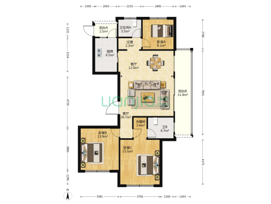 金麟花园 3室2厅2卫 140平方