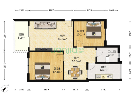北方园小区 2室2厅1卫 76平方
