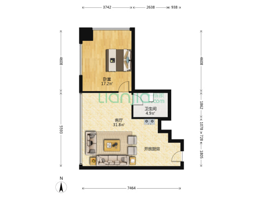 瑞安中心 1室1厅1卫 84平方