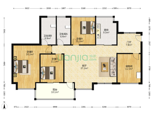 丹梓龙庭 3室1厅2卫 84平方