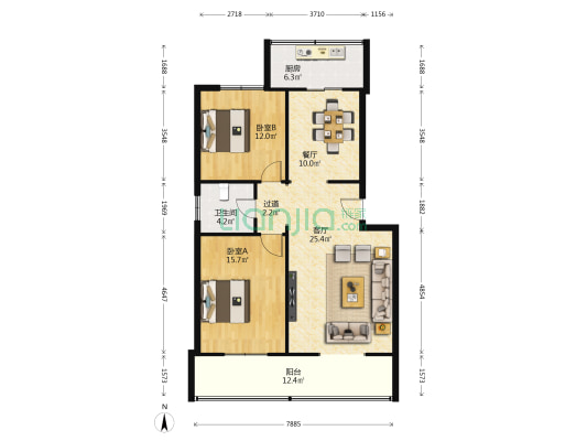 建筑小学家属院 2室2厅1卫 106平方