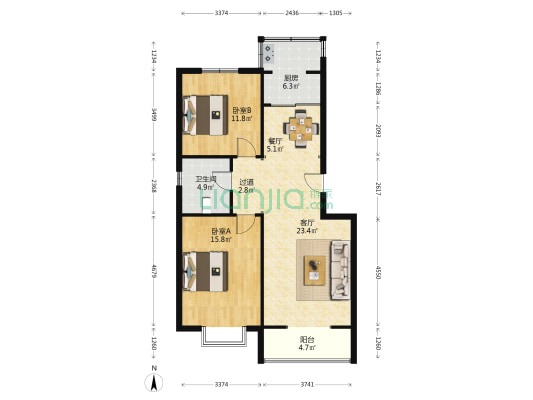 佳城公寓 2室2厅1卫 94平方