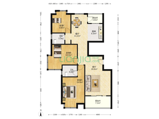 盈都牡丹城 3室2厅2卫 125平方