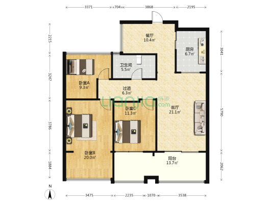 古月·滨江一号 3室2厅1卫 98平方