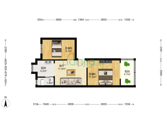 西湖横街 2室1厅1卫 54平方