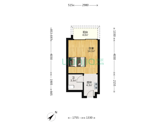 平沙九号广场 1室0厅1卫 34平方