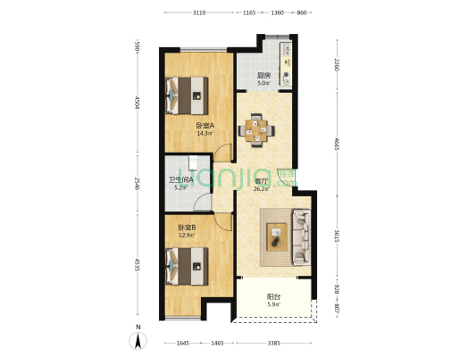 富瑞星座 2室1厅1卫 95平方