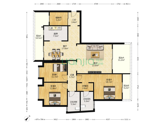 保利高尔夫公馆 3室2厅2卫 159平方