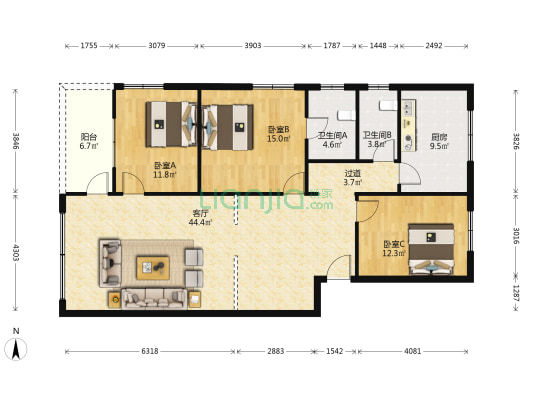 园丁南村 3室1厅2卫 131平方