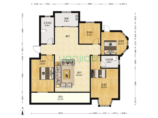华邦旭景园 4室1厅2卫 150平方