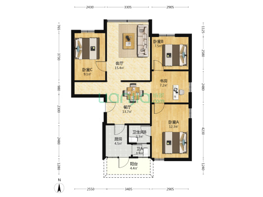 统建楼 4室2厅2卫 109平方