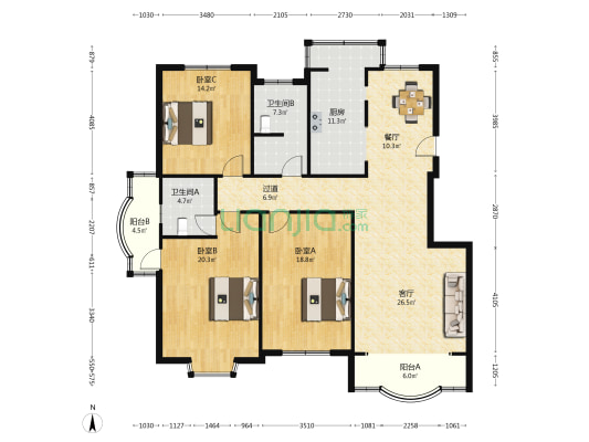 中大雅苑 3室2厅2卫 155平方
