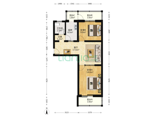 弘大路 2室1厅1卫 76平方