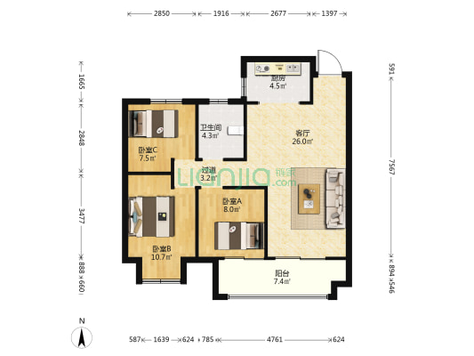 鑫龙·徐东│菁英府 3室1厅1卫 96平方