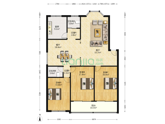 家和花苑 3室2厅2卫 156平方