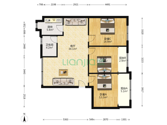 襄阳市会计局家属院 3室1厅1卫 110平方