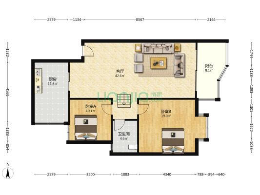 桓大金和丽景A区 2室1厅1卫 105平方