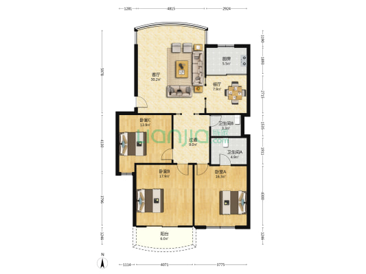 天元花园小区 3室2厅2卫 145平方