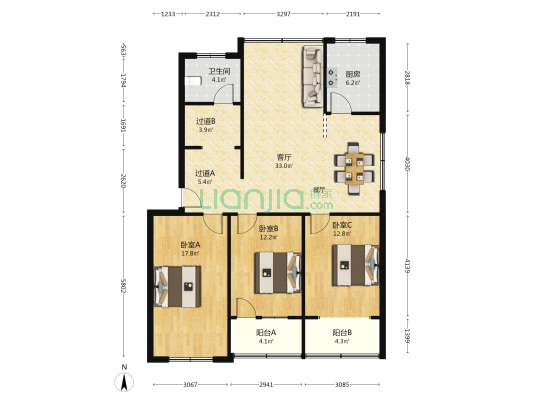 毛皮厂家属院 3室1厅1卫 130平方