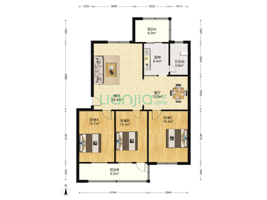 淮河东路15号院 3室2厅1卫 116平方
