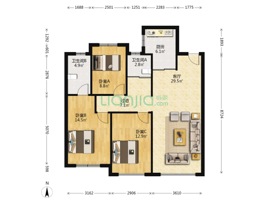 汇置尚都一期 3室1厅2卫 110平方