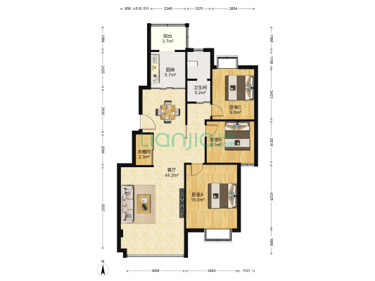 雅清苑 3室1厅1卫 129平方