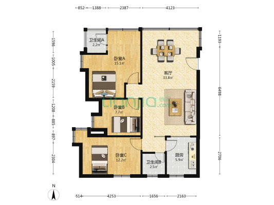 富丽家园百佳楼 3室1厅2卫 89平方