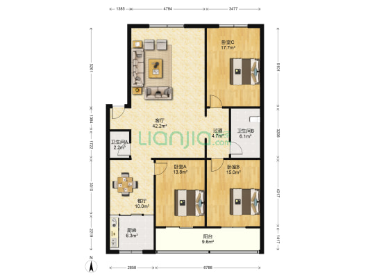 紫藤花园 3室2厅2卫 149平方
