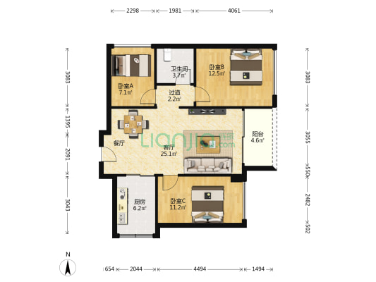 怀德峰景 3室1厅1卫 88平方
