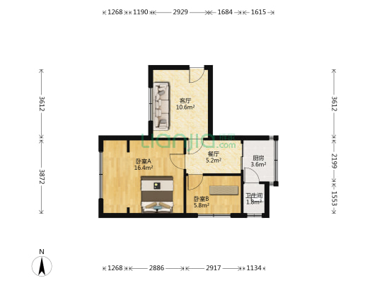 花溪区人民医院宿舍 2室2厅1卫 60平方