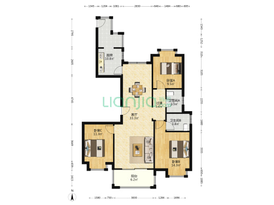 玉栊苑·怡园 3室1厅2卫 128平方