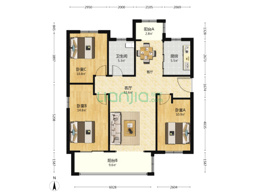 北辰花园北区 3室1厅1卫 122平方