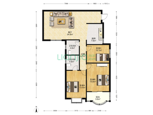 新天第凤凰小区 3室1厅2卫 132平方