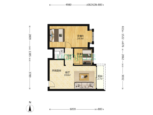 叠美居 2室1厅1卫 63平方