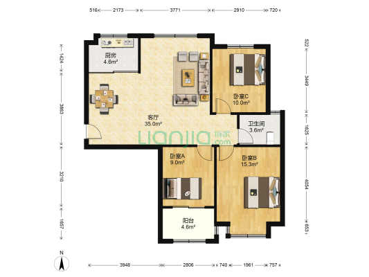 兰亭绿城 3室1厅1卫 113平方
