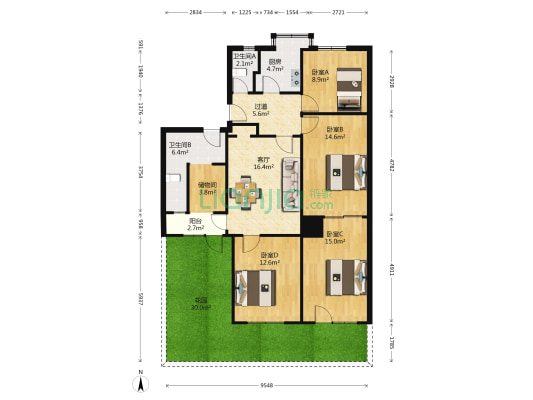 南阳路152号院 4室1厅2卫 109平方