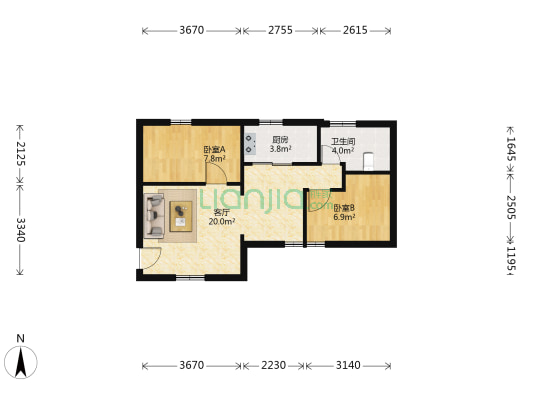 丽景雅苑南区 2室1厅1卫 55平方
