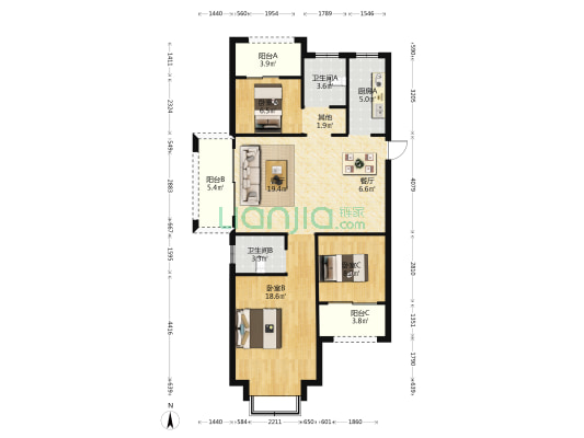 茂林华府 3室2厅2卫 105平方